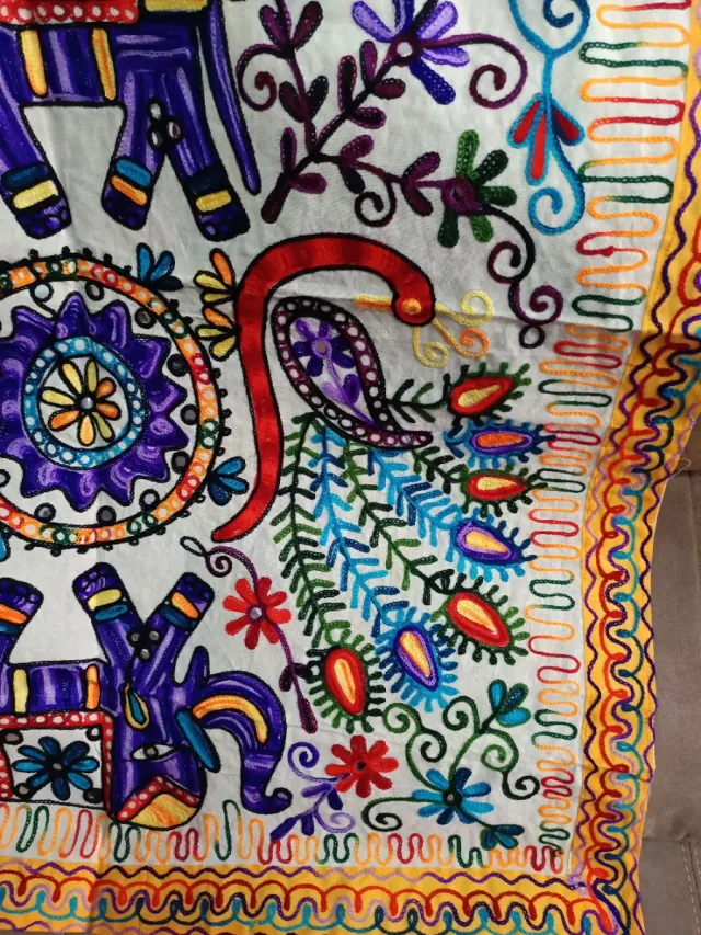 Tapiz artesanal elefante tela de algodón 90x90