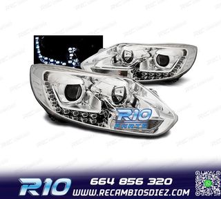 FAROS FORD FOCUS 11-14 LUZ DIURNA FONDO CROMO