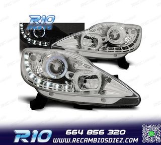 FAROS PEUGEOT 107 05-12 LUZ DIURNA FONDO CROMO