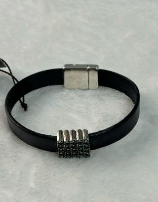 Pulsera hombre cuero y baño de plata 19 cm marrón