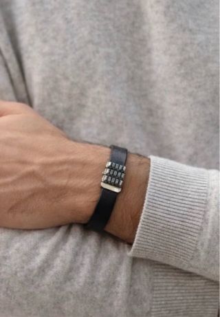 Pulsera hombre cuero y baño de plata 19 cm marrón