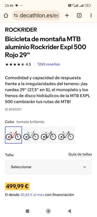 Bicicleta de Montaña Roja ROCKRIDER