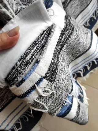 Chaqueta levita tejida flecos ZARA rayas algodón