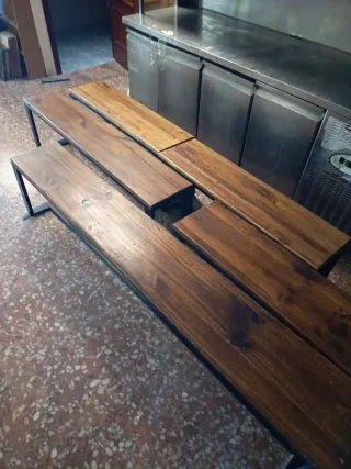 Bancos madera hostelería metal
