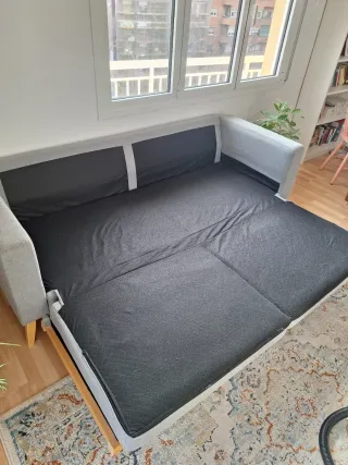 Sofá 3 plazas tela y madera