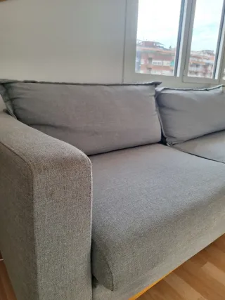 Sofá 3 plazas tela y madera