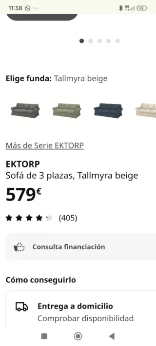 Sofá 3 plazas Ikea beige/gris tela