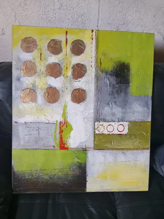 Cuadro abstracto madera y papel dorado