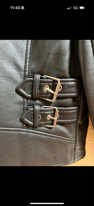 Cazadora Biker Mango Negra Piel Sintética