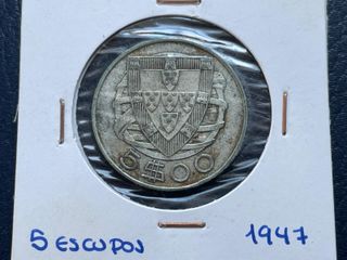 Moneda 5 Escudos Portugal 1947 Plata