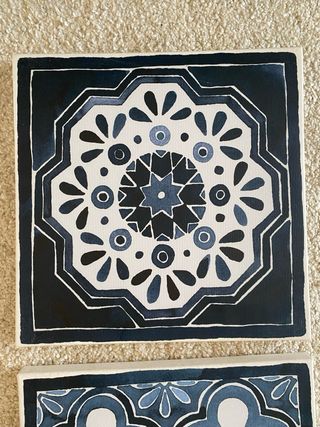 4 Cuadros Decorativos Cerámica Azul y Blanco