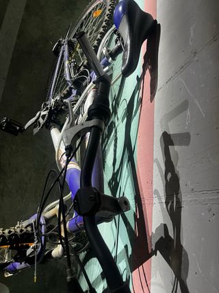 Bicicleta de montaña azul y plateada