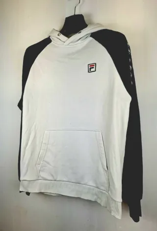 FILA Vintage Hoodie White & Navy Retro 90s Y2K Spo