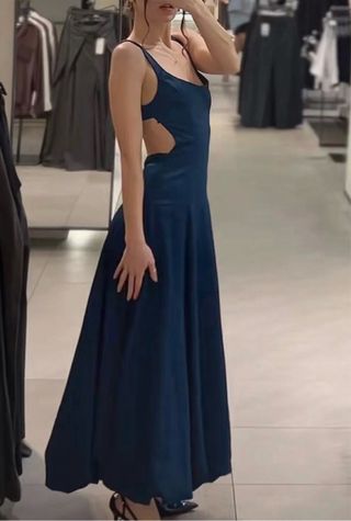 Vestido Zara Azul Oscuro Midi