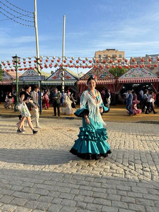 Traje de flamenca verde con lunares