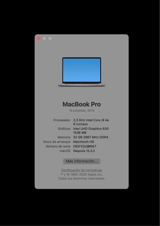 MacBook Pro 16 i9 8 núcleos (2019)