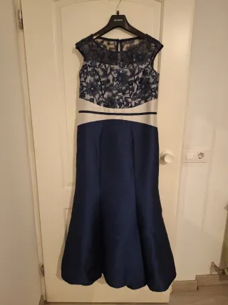 Vestido largo fiesta azul y plateado