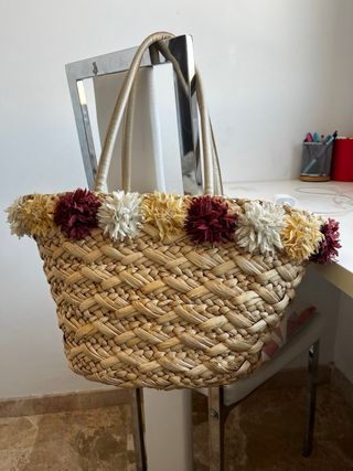 Capazo/Bolso Playa Esparto Flores