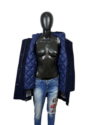 Woolrich Parka Blu in lana Donna Piuma Taglia S