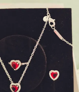 Conjunto Pandora Corazón Rojo y Plata