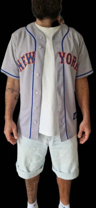 Camiseta Baseball Majestic Gris y Azul