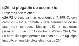 Bicicleta Eléctrica Plegable Quipplan Q26