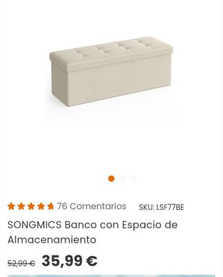 Puff Almacenaje 110 cm Blanco Crema SONGMICS MAZIE LSF77BE