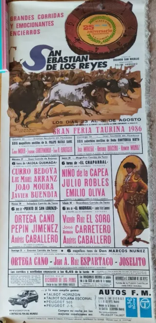 Cartel Gran Feria Taurina San Sebastián de los Rey