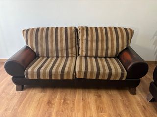 Pack 2 Sofás Tela y Piel Marrón