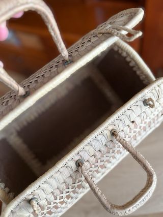 Cesta antigua mimbre y madera 32x22x20