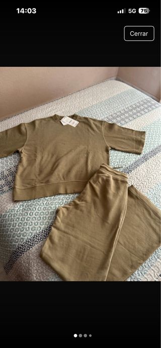 Conjunto Zara beige/verde militar