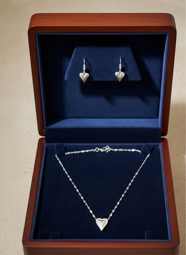 Conjunto Collar y Pendientes Corazón Acero - plata