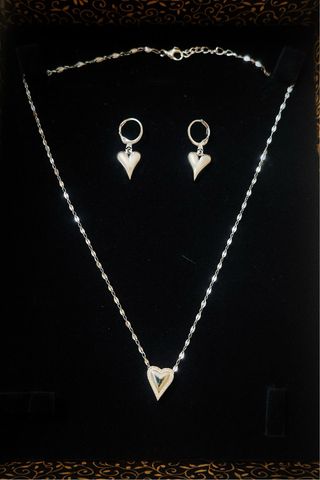 Conjunto Collar y Pendientes Corazón Acero - plata