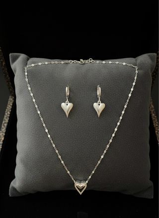 Conjunto Collar y Pendientes Corazón Acero - plata