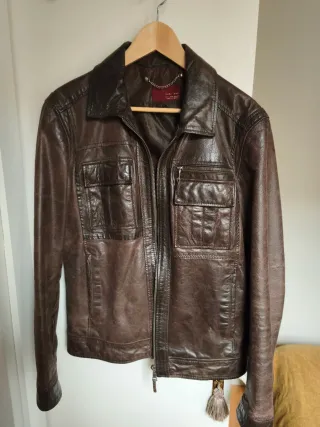 Cazadora Zara Cuero Marrón Hombre