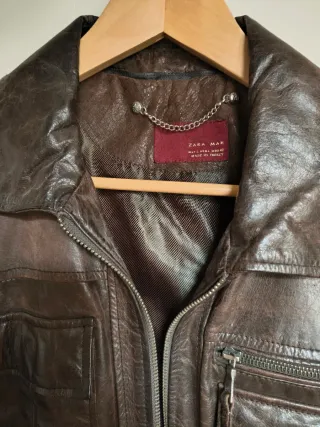 Cazadora Zara Cuero Marrón Hombre
