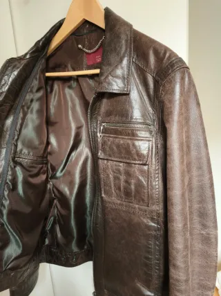 Cazadora Zara Cuero Marrón Hombre