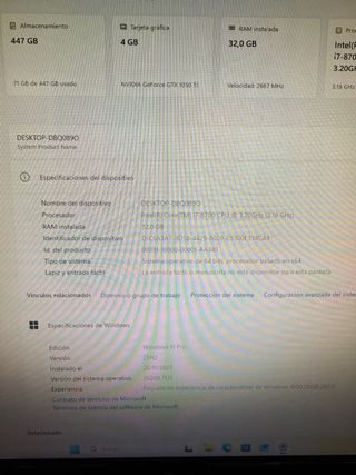 PC Intel i7-8700 32GB RAM/Nvidia 1050ti + MONITOR