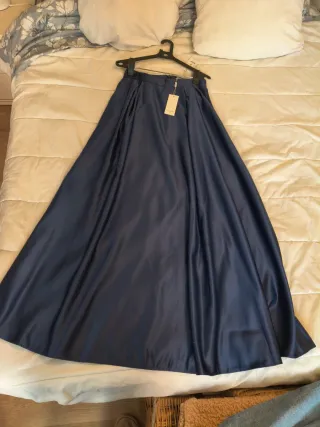 Falda larga raso azul marino fiesta Talla 42