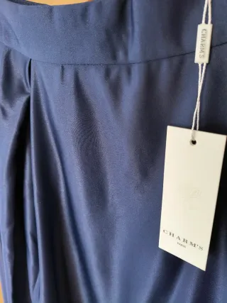 Falda larga raso azul marino fiesta Talla 42