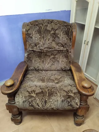 2 Poltrone Vintage in Legno e Tessuto