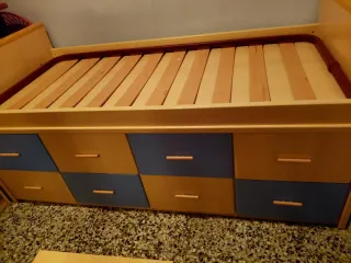 Conjunto Cama nido, somier y mesita de noche