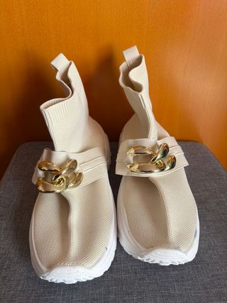 Botas Ténis Bege Tecido