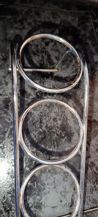 Portavelas de cristal azul y metal