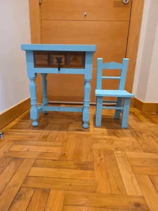 Mesa y silla infantil verde turquesa