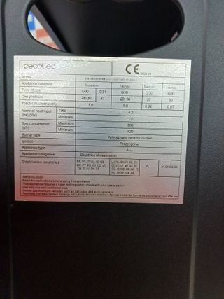 Stufa a gas a fiamma blu pieghevole 4200 W con sicurezza – Cecotec