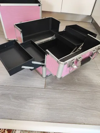 Maletín maquillaje profesional rosa y plata