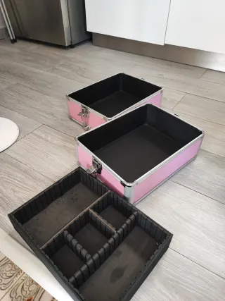 Maletín maquillaje profesional rosa y plata