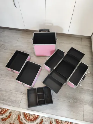 Maletín maquillaje profesional rosa y plata
