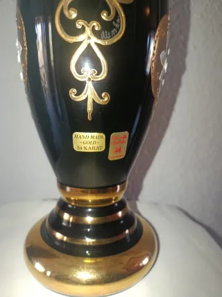 Jarrón Checoslovaquia Murano Negro y Dorado 24 k